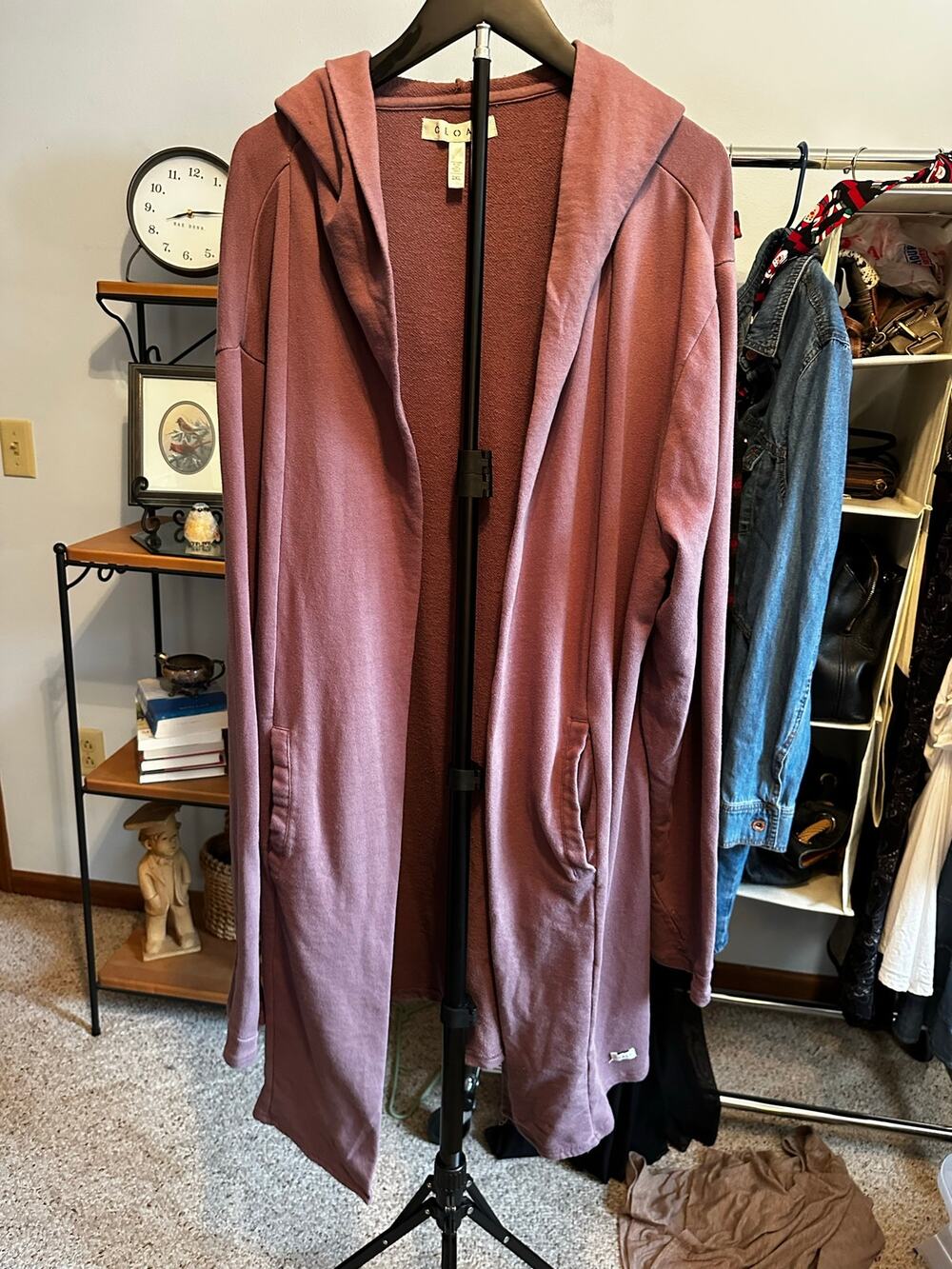 CLOAK Brand Butter Long Hooded Cardigan Dusty Mauve Pink Oversized Duster 2X